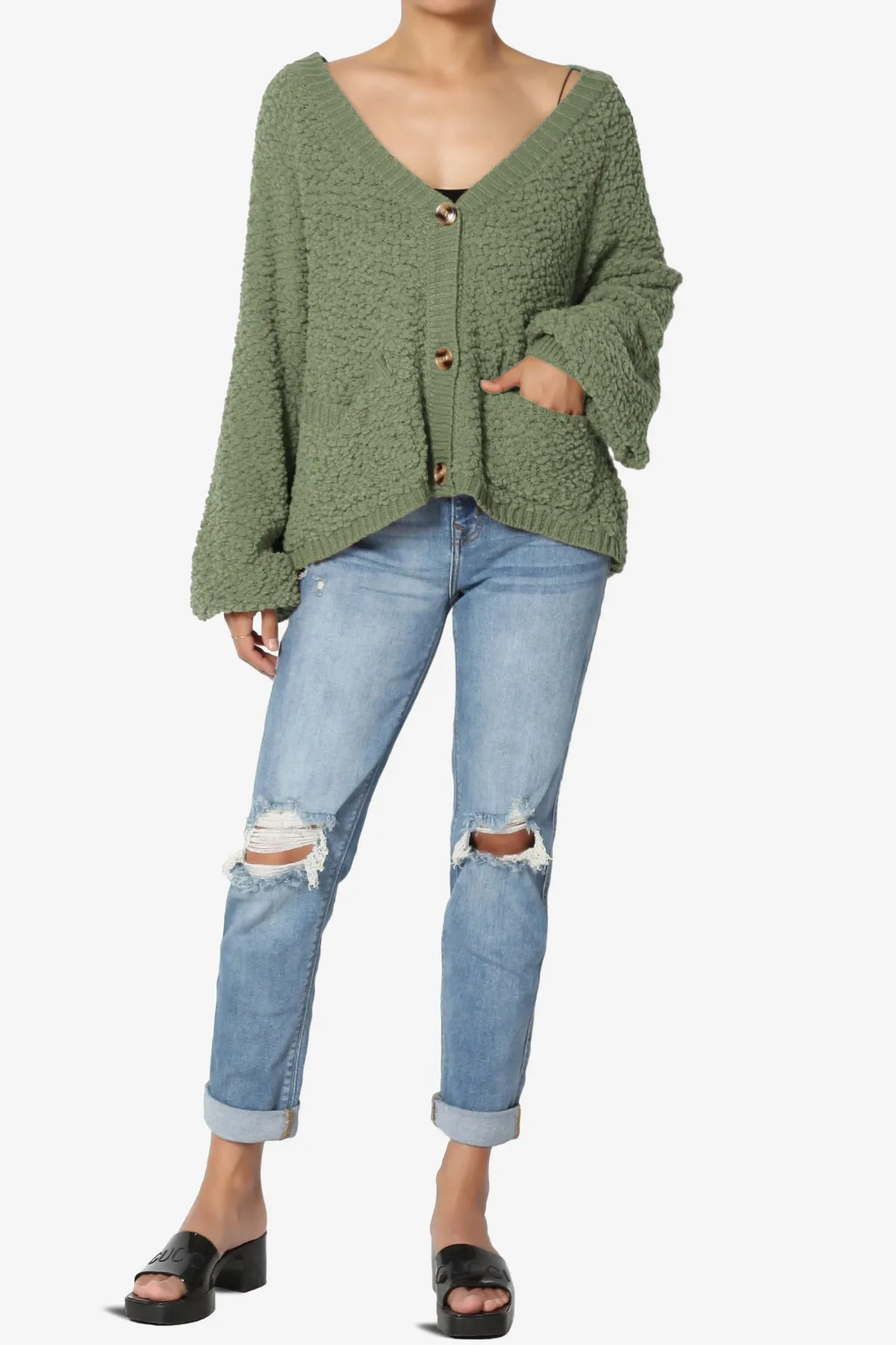 Barry Fuzzy Knit Button Boxy Crop Cardigan