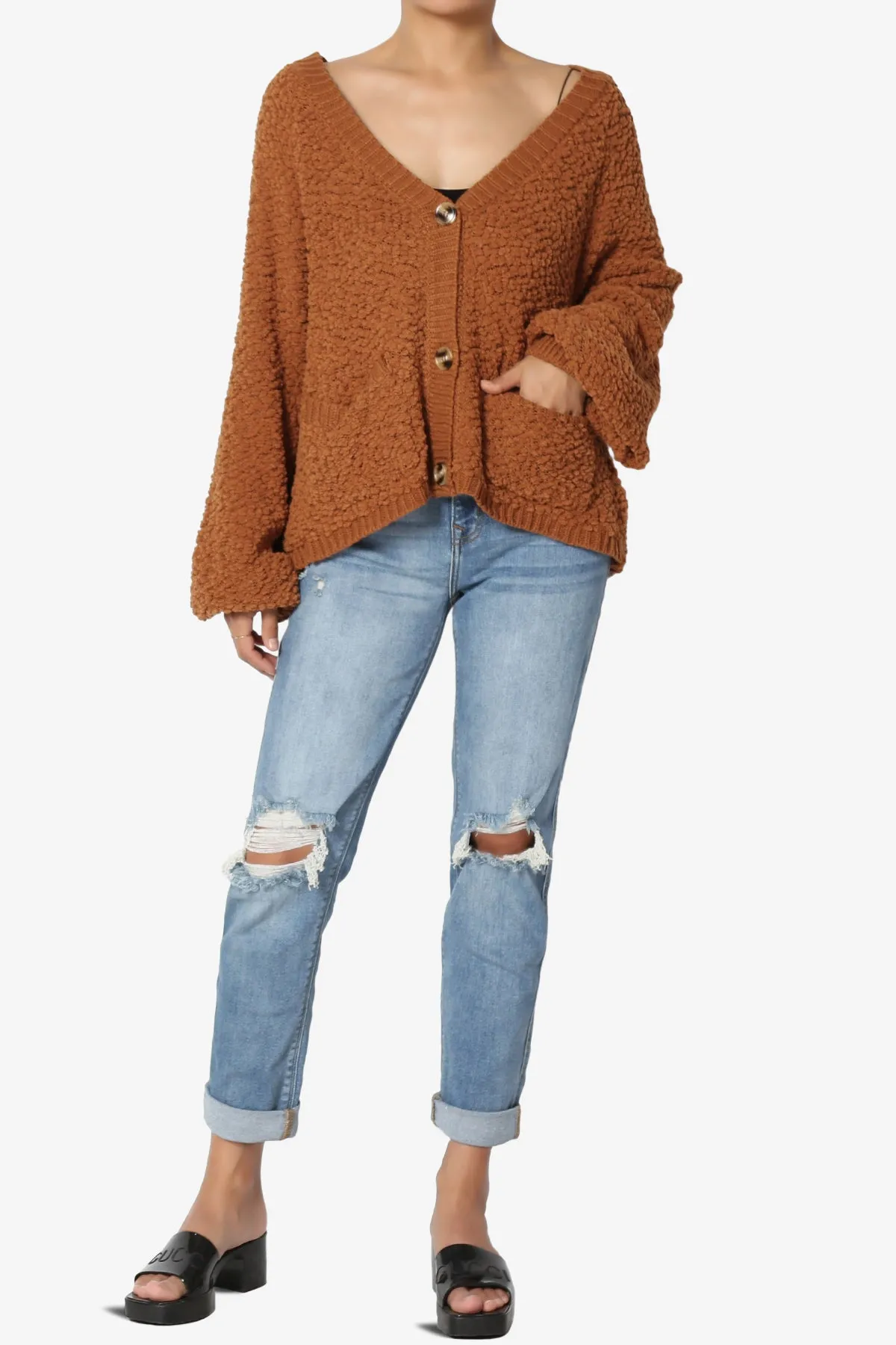 Barry Fuzzy Knit Button Boxy Crop Cardigan
