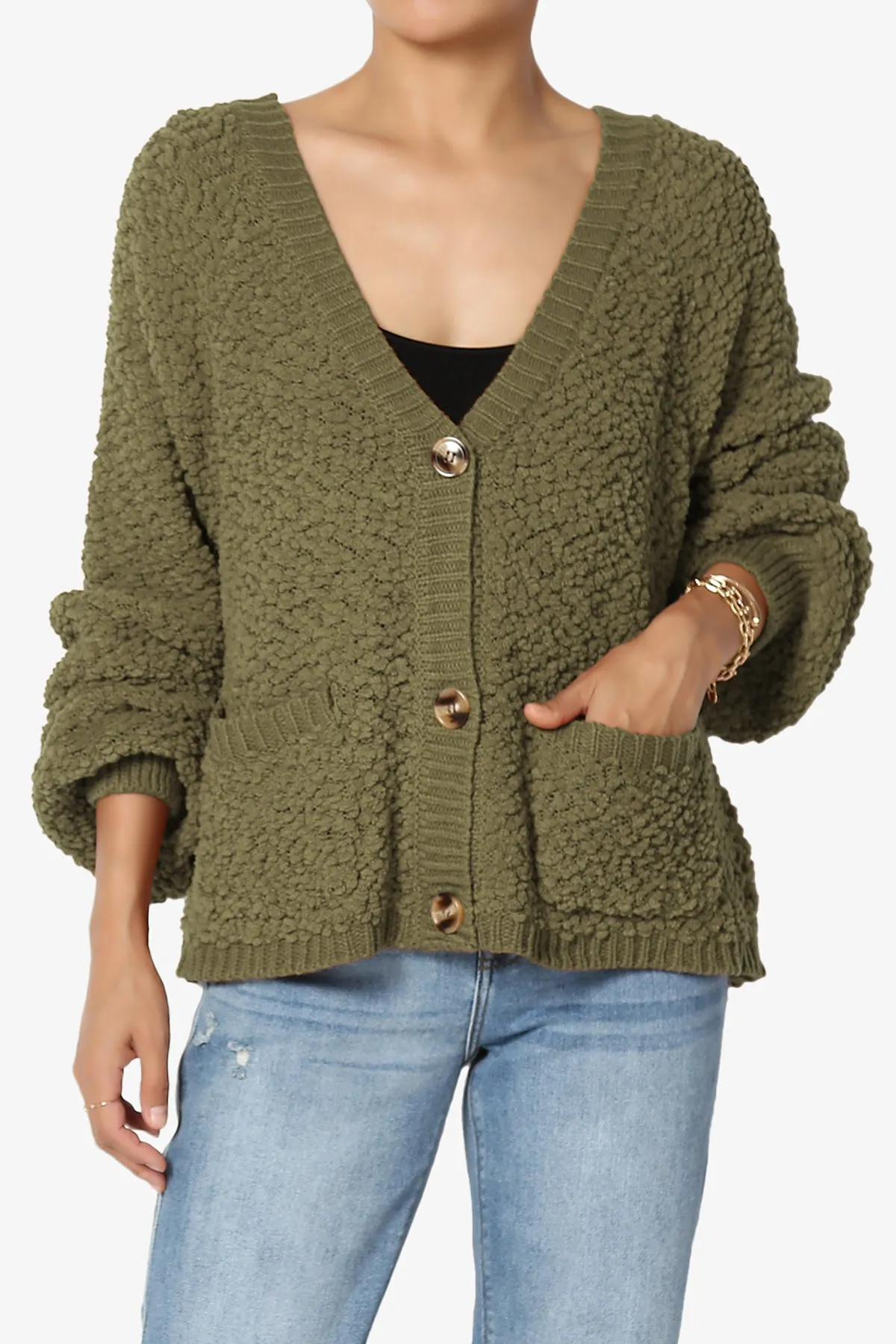 Barry Fuzzy Knit Button Boxy Crop Cardigan