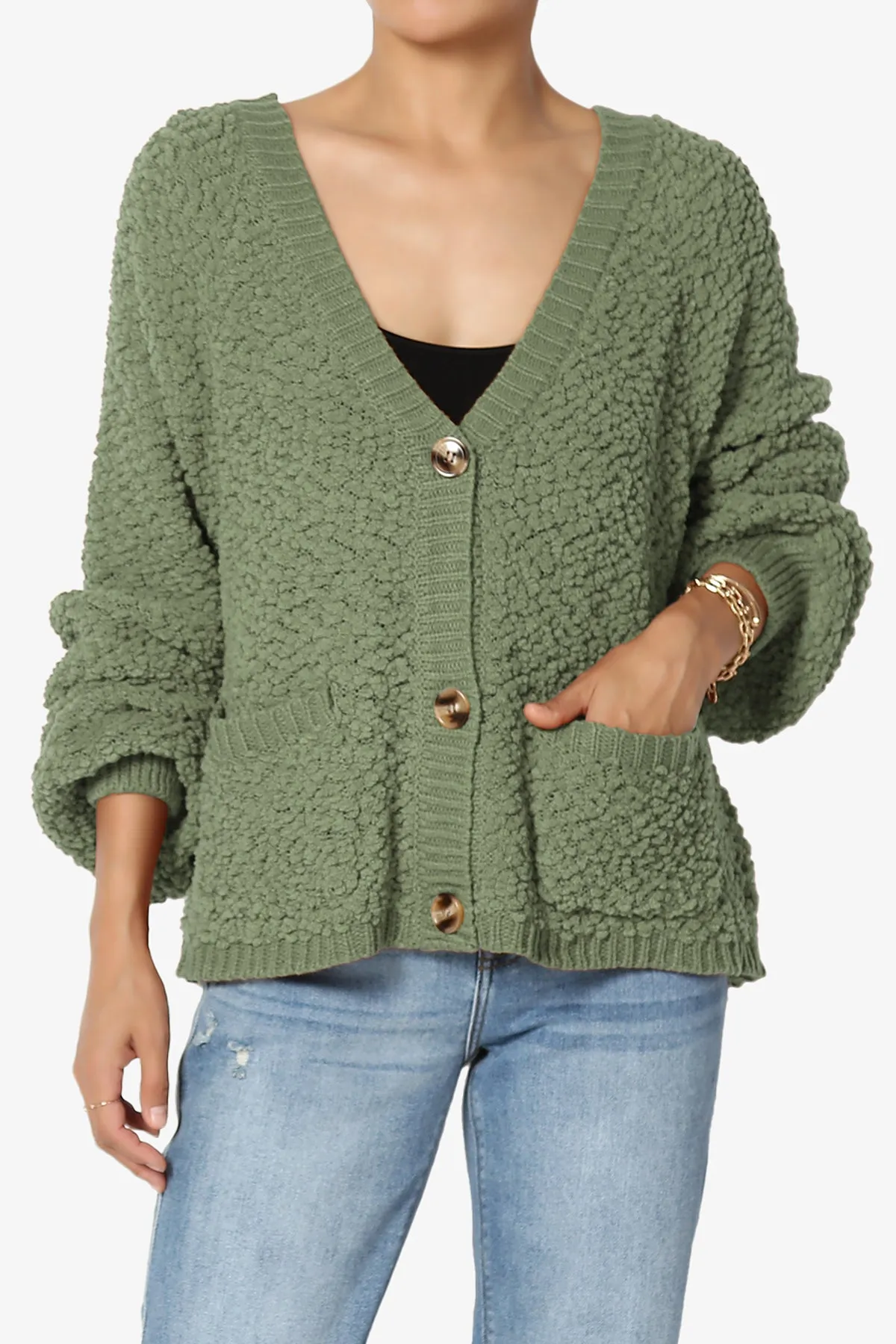 Barry Fuzzy Knit Button Boxy Crop Cardigan