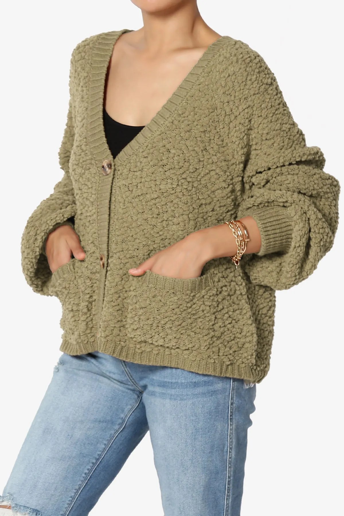 Barry Fuzzy Knit Button Boxy Crop Cardigan