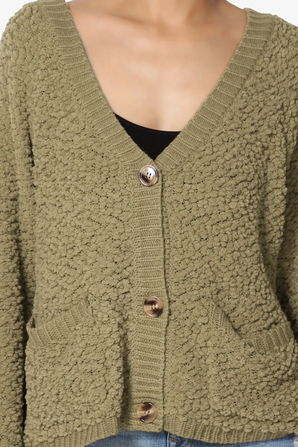 Barry Fuzzy Knit Button Boxy Crop Cardigan