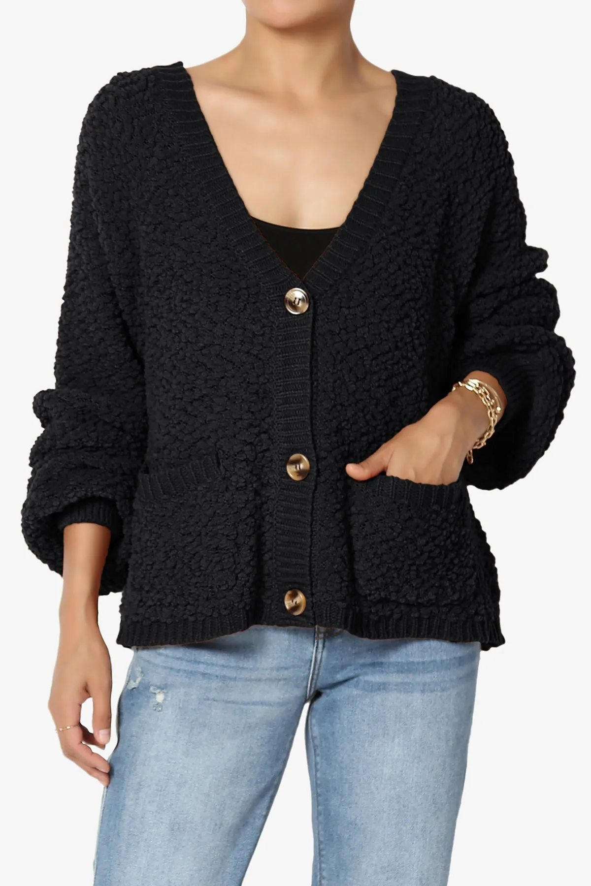 Barry Fuzzy Knit Button Boxy Crop Cardigan