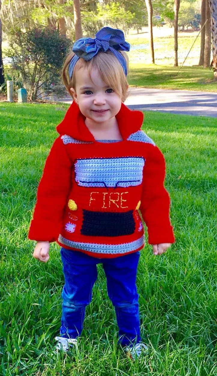 Big Rigs for Little Kids Hoodies Crochet Pattern Ebook - Bulldozer, Fire Truck, Train Engine, and School Bus