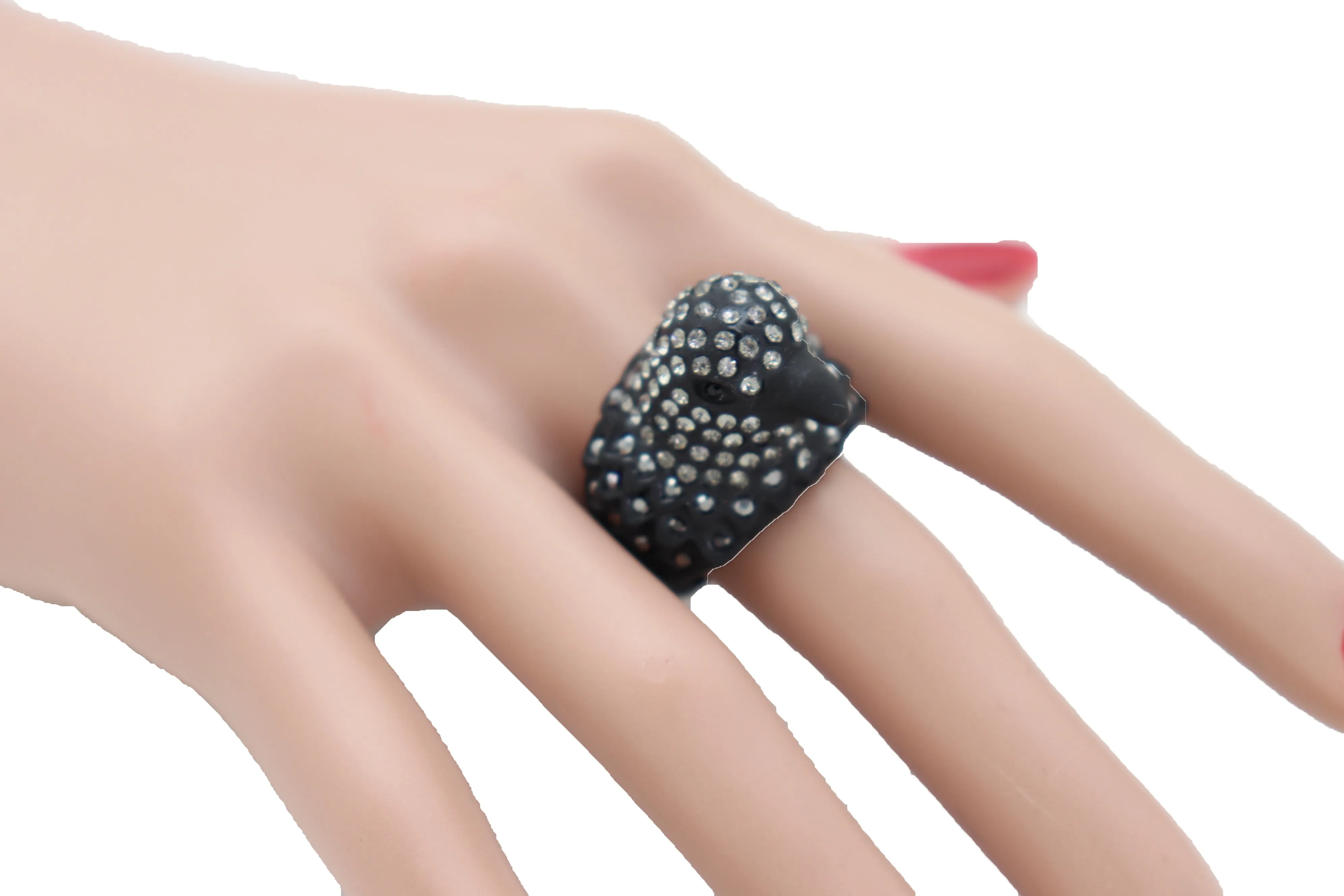 Black Color Metal Ring Bird Head Eagle Elastic Band Bling One Size Fits All