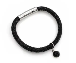 Black Onyx Gem Charm Leather Bracelet