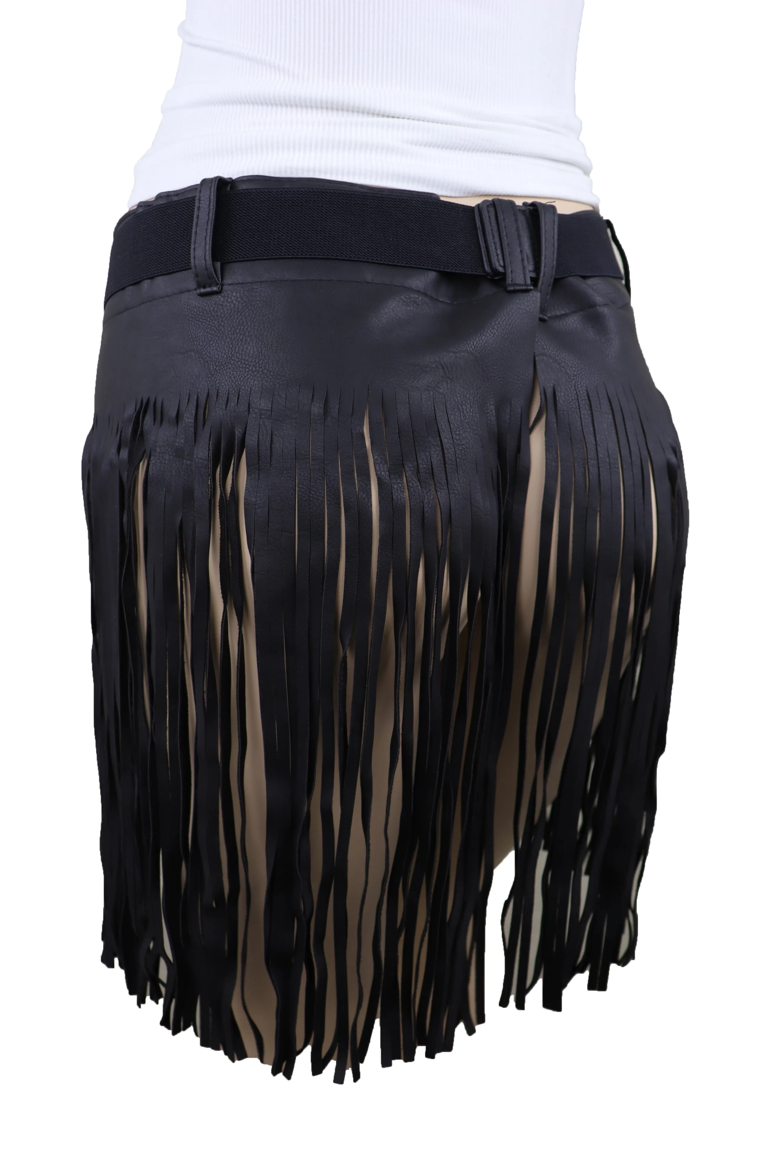 Black Wrap Around Long Skirt Faux Leather Fashion Belt Gold Metal Size S M