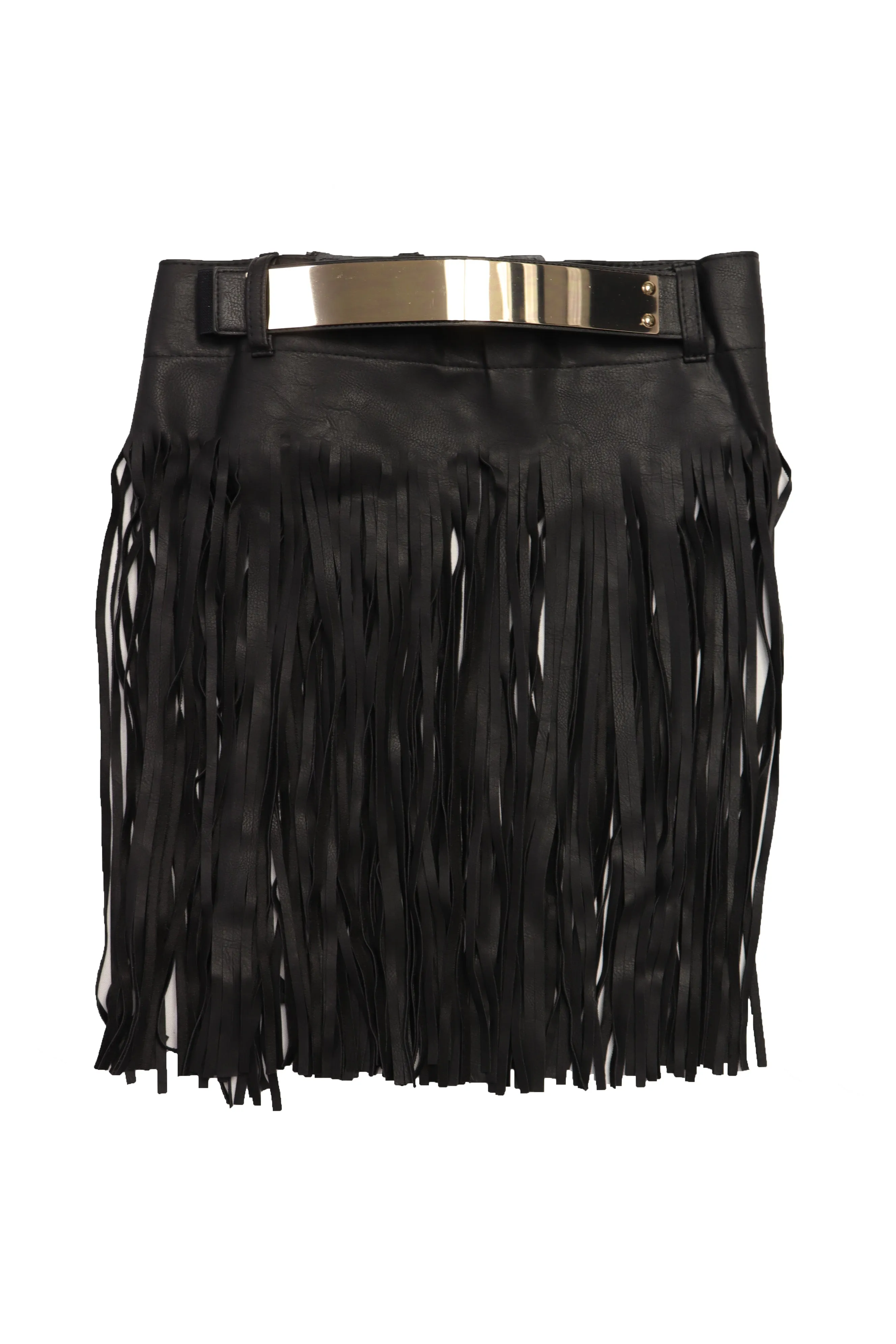 Black Wrap Around Long Skirt Faux Leather Fashion Belt Gold Metal Size S M