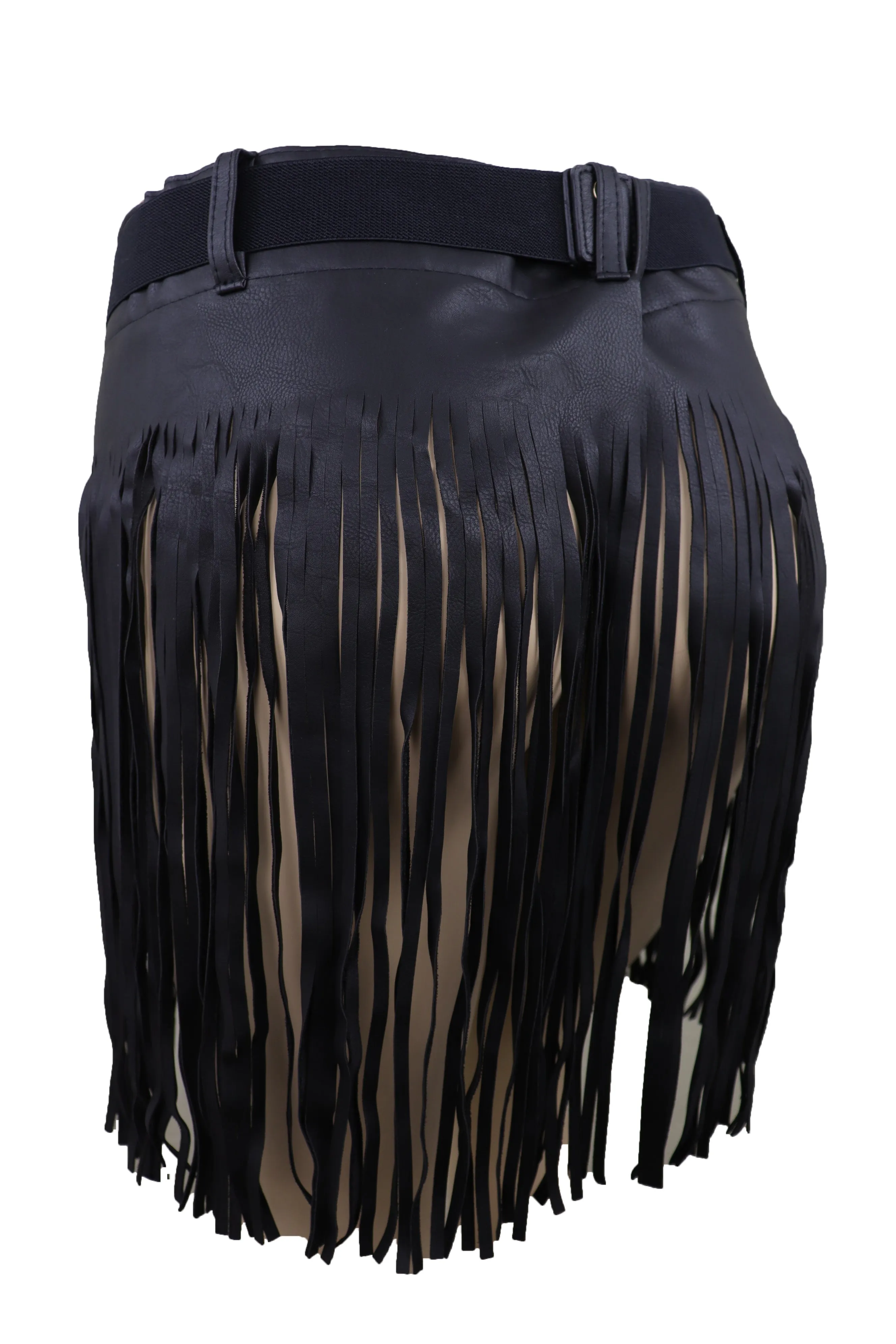 Black Wrap Around Long Skirt Faux Leather Fashion Belt Gold Metal Size S M