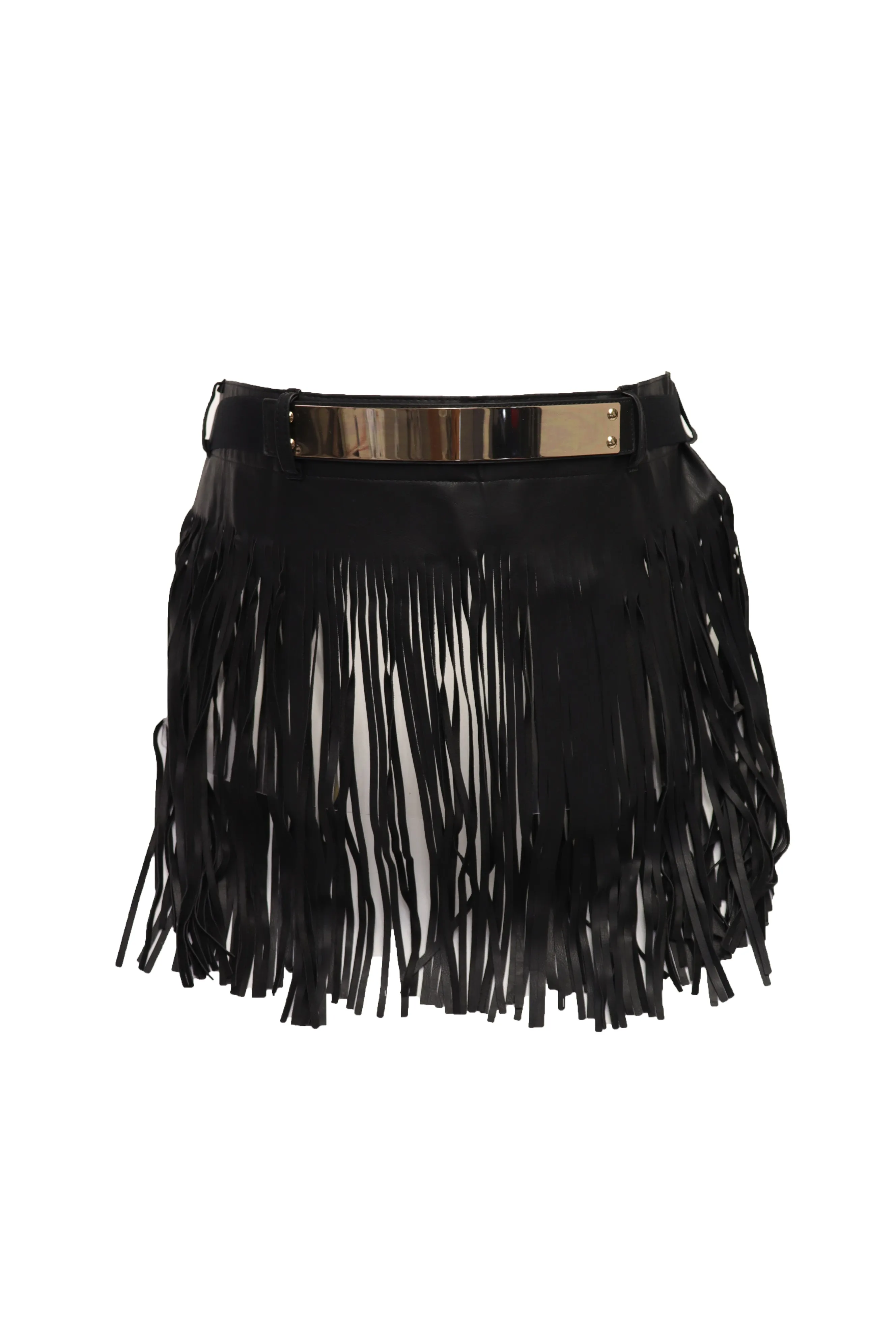 Black Wrap Around Long Skirt Faux Leather Fashion Belt Gold Metal Size S M
