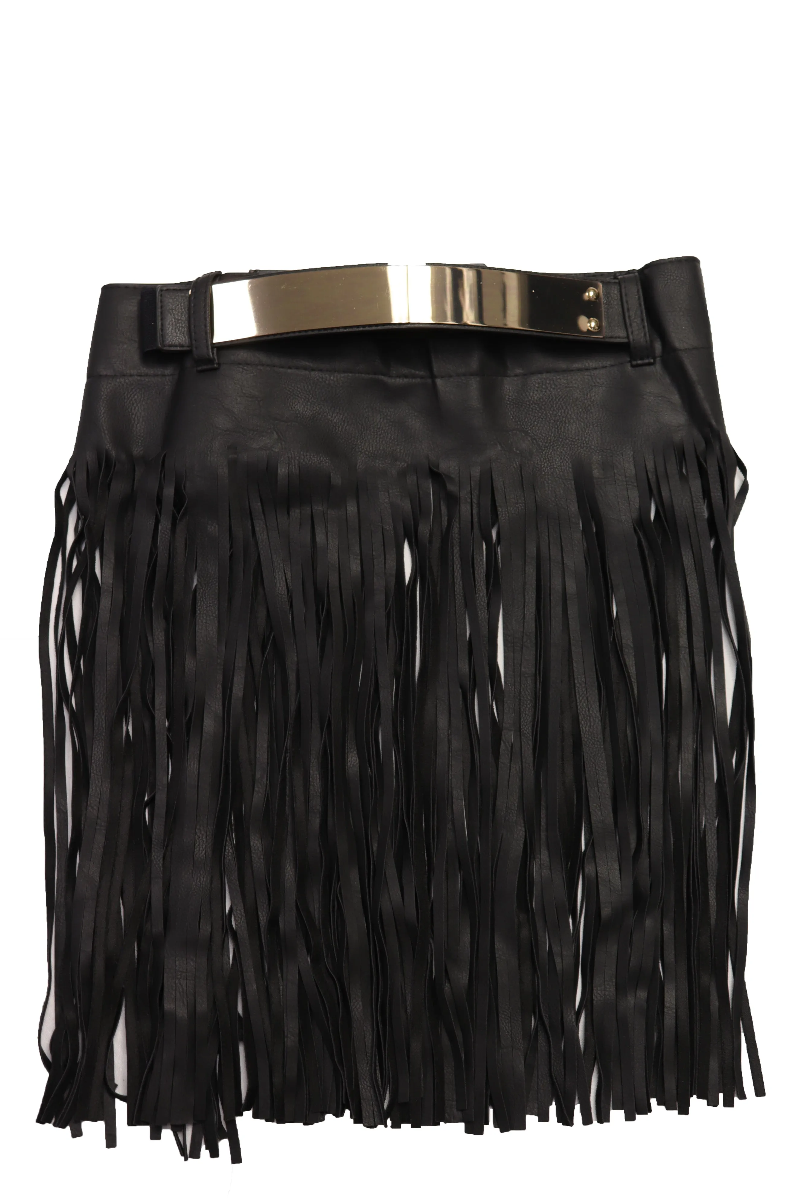 Black Wrap Around Long Skirt Faux Leather Fashion Belt Gold Metal Size S M
