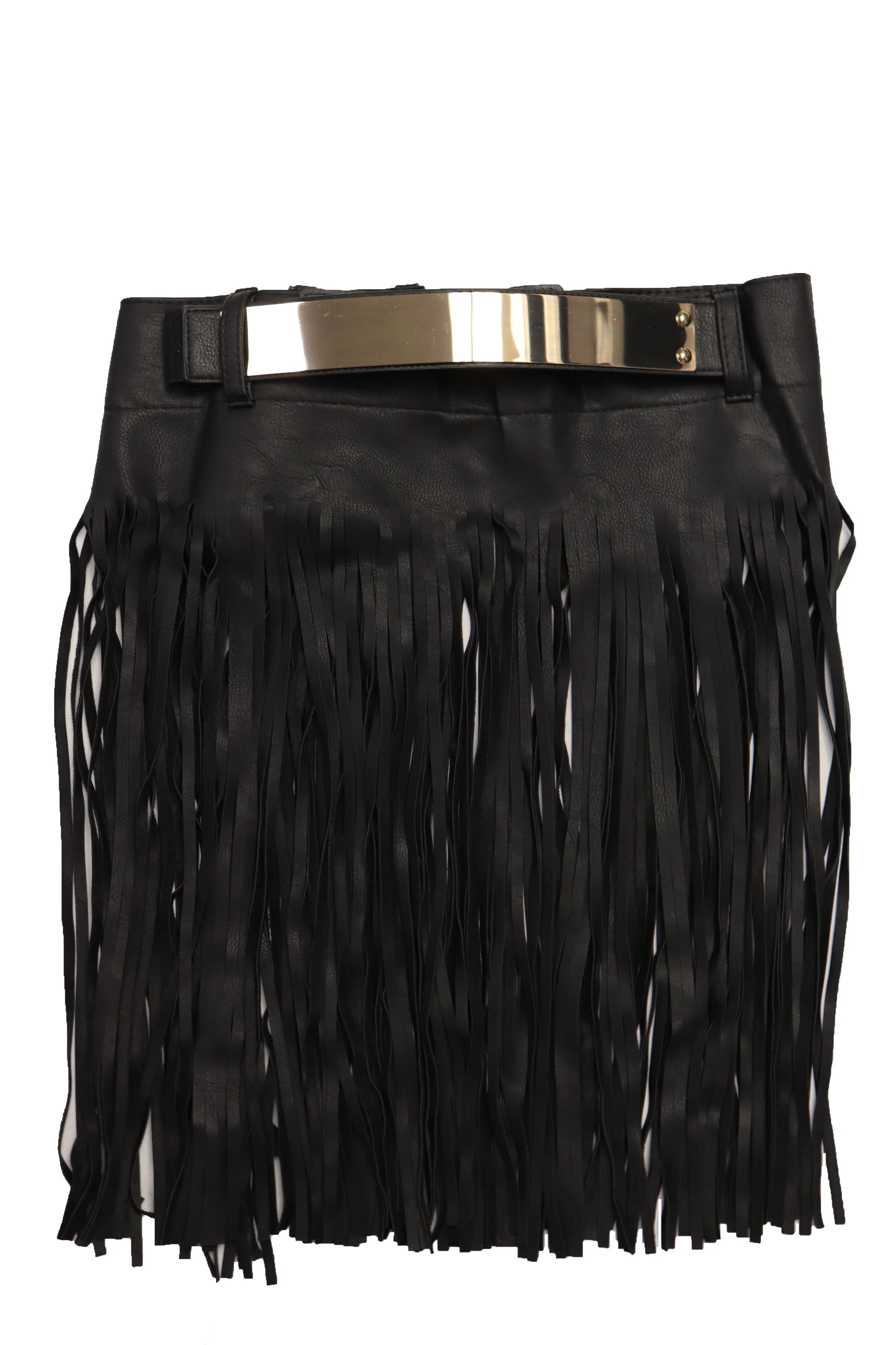 Black Wrap Around Long Skirt Faux Leather Fashion Belt Gold Metal Size S M