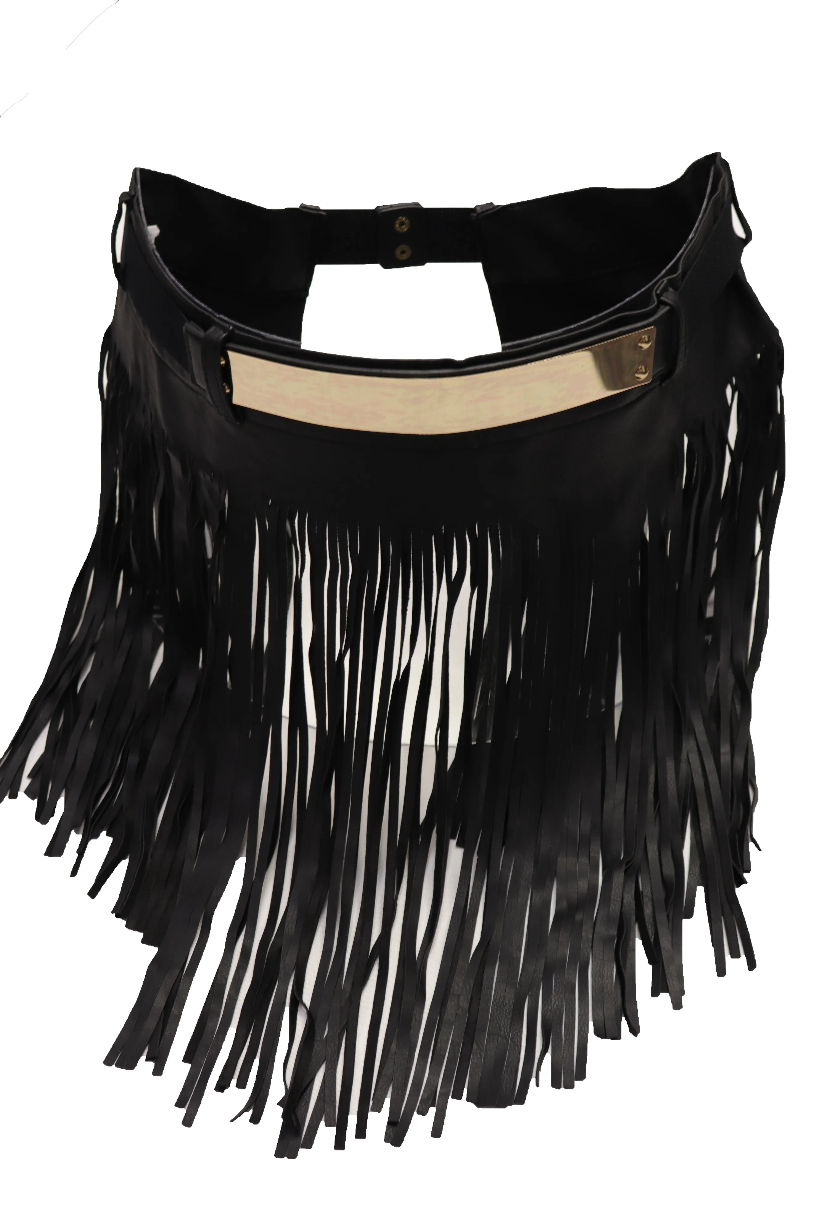 Black Wrap Around Long Skirt Faux Leather Fashion Belt Gold Metal Size S M