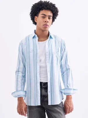 Blue Striped Slim Fit Casual Shirt
