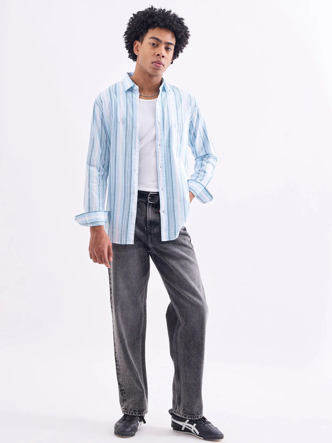 Blue Striped Slim Fit Casual Shirt