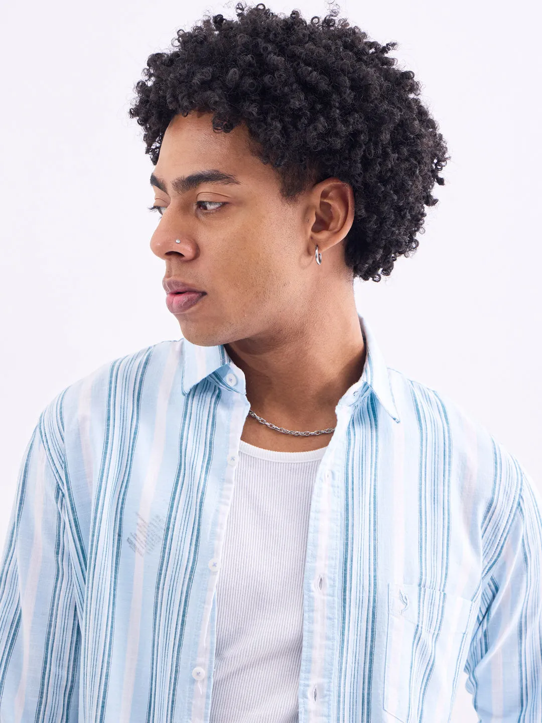 Blue Striped Slim Fit Casual Shirt