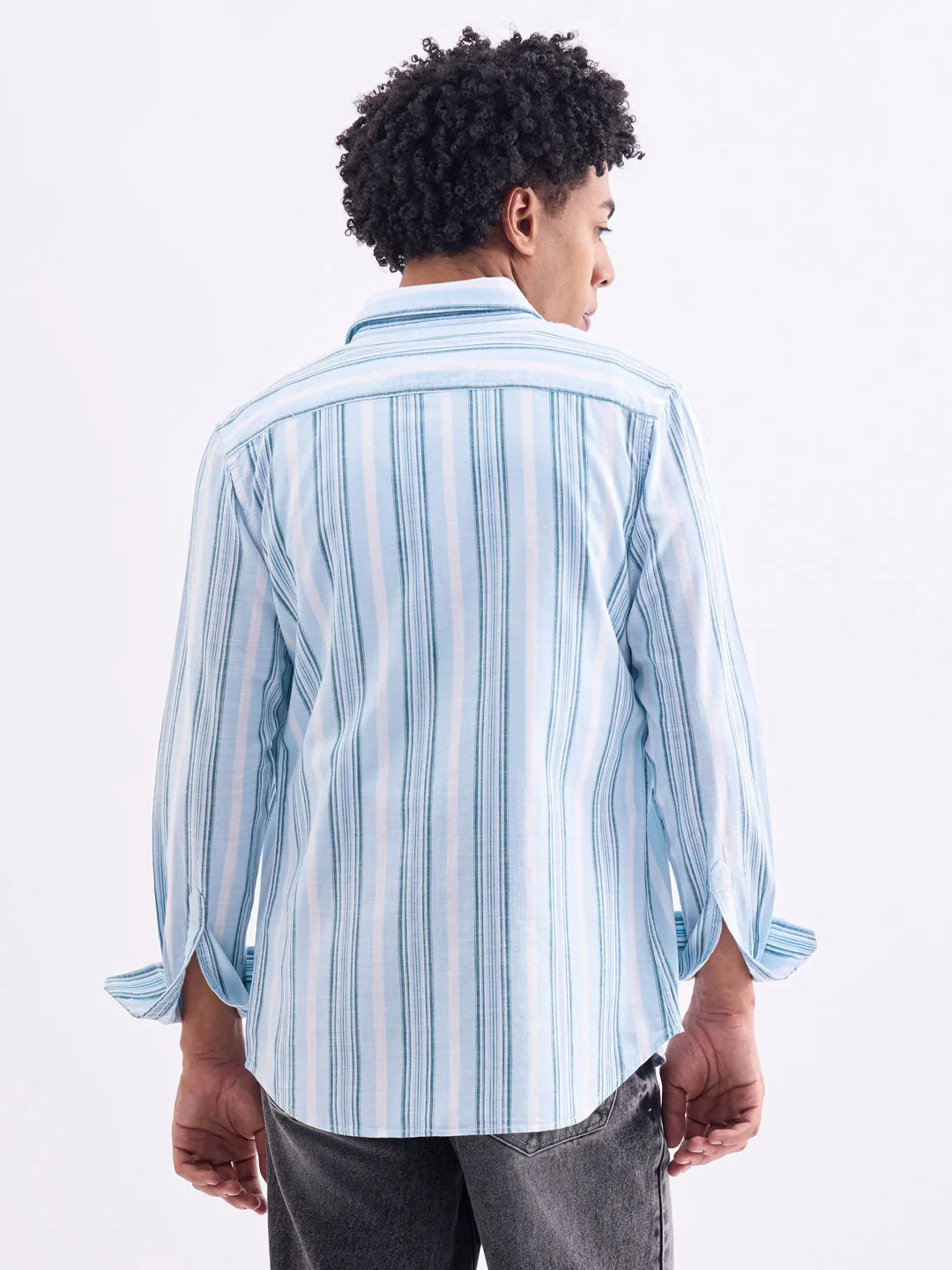 Blue Striped Slim Fit Casual Shirt