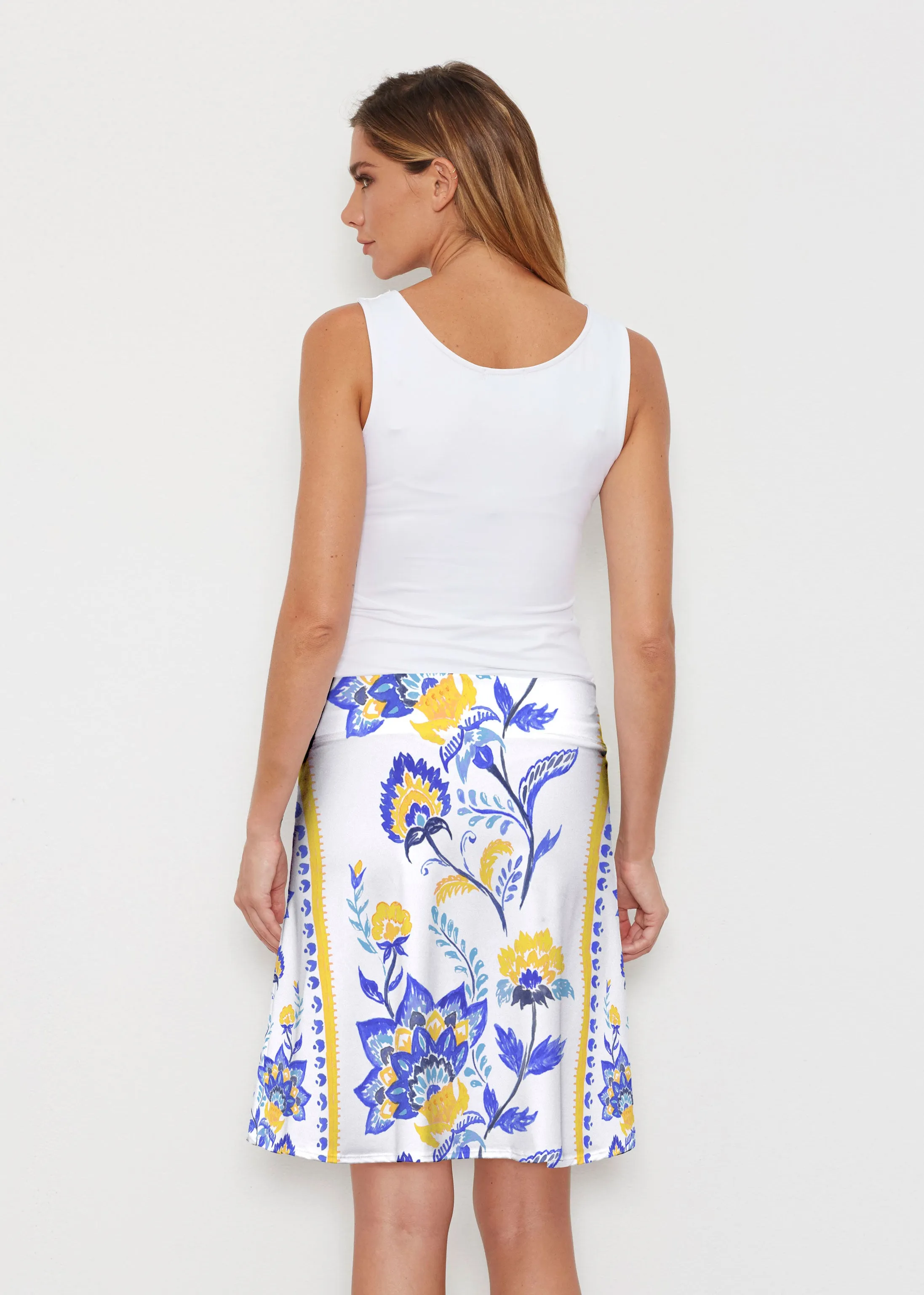 Bohemian Chintz Yellow (7898) ~ Silky Brenda Skirt 21 inch