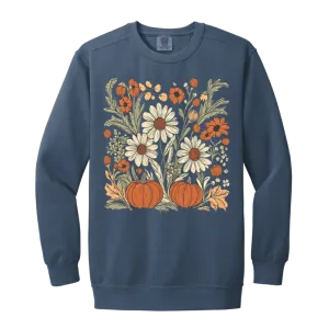 Boho Floral Pumpkin Comfort Colors Crewneck Sweatshirt – Cozy Fall Fashion for Autumn Lovers!