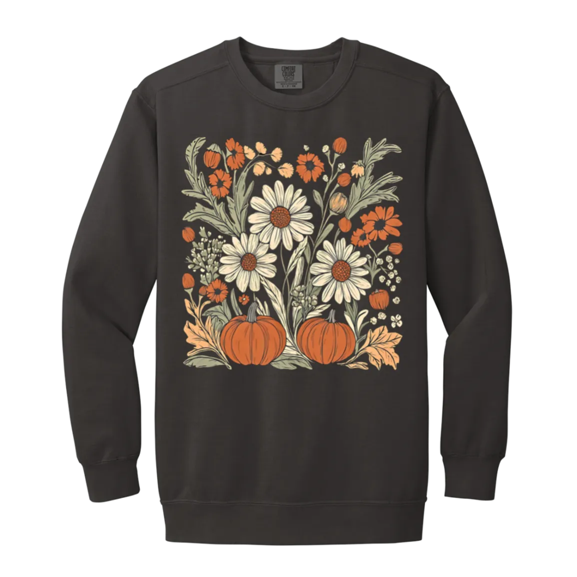 Boho Floral Pumpkin Comfort Colors Crewneck Sweatshirt – Cozy Fall Fashion for Autumn Lovers!