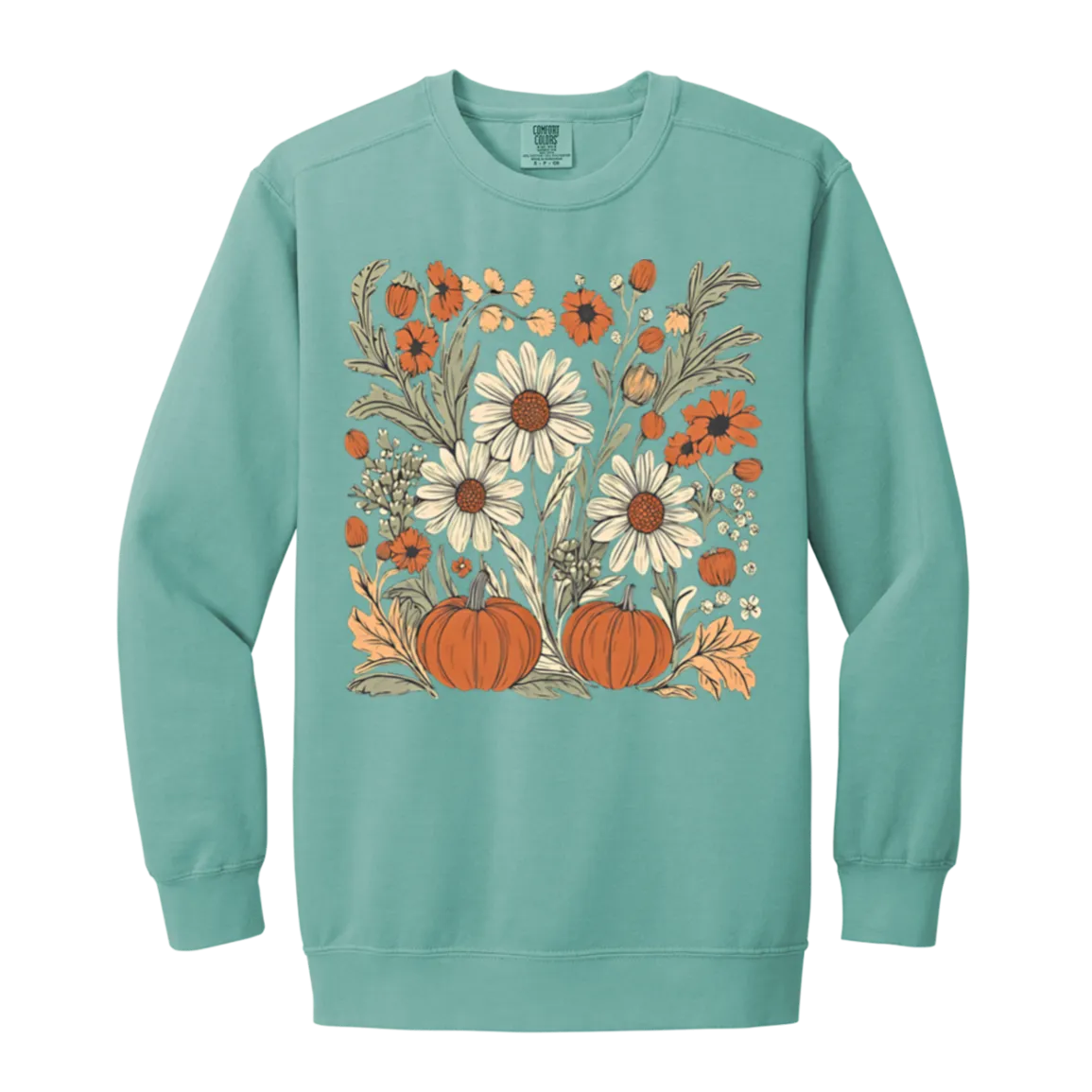 Boho Floral Pumpkin Comfort Colors Crewneck Sweatshirt – Cozy Fall Fashion for Autumn Lovers!