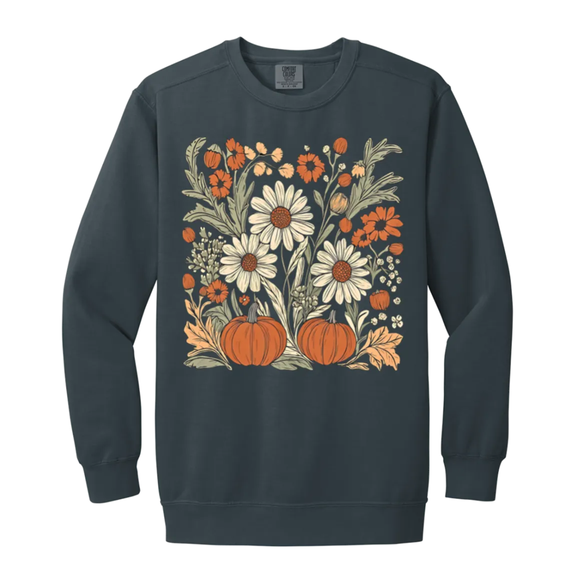 Boho Floral Pumpkin Comfort Colors Crewneck Sweatshirt – Cozy Fall Fashion for Autumn Lovers!