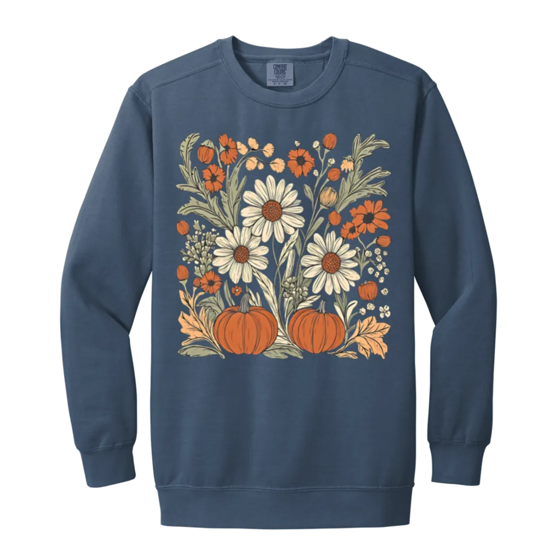 Boho Floral Pumpkin Comfort Colors Crewneck Sweatshirt – Cozy Fall Fashion for Autumn Lovers!