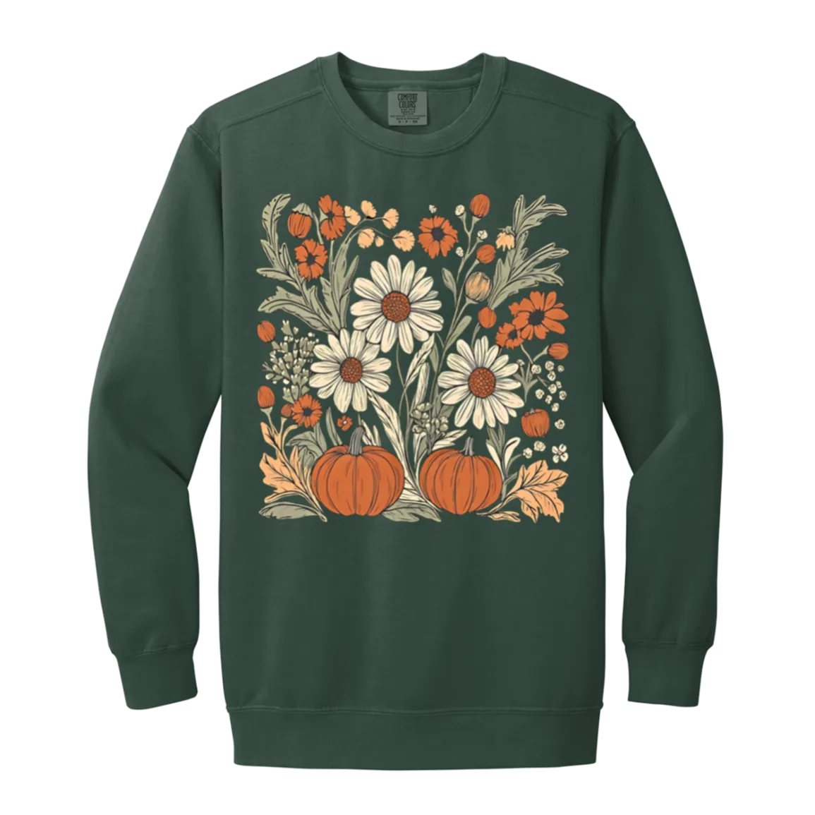 Boho Floral Pumpkin Comfort Colors Crewneck Sweatshirt – Cozy Fall Fashion for Autumn Lovers!