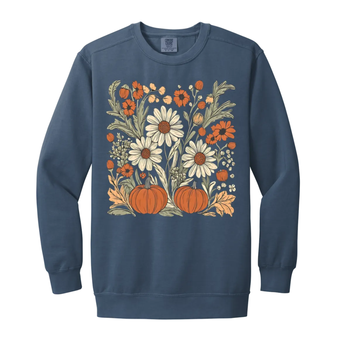 Boho Floral Pumpkin Comfort Colors Crewneck Sweatshirt – Cozy Fall Fashion for Autumn Lovers!