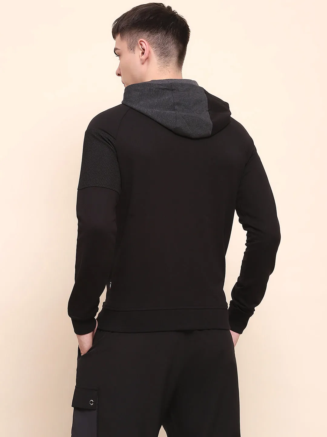 Camla Barcelona Cotton Color Blocked Black Zipper Sweatshirt