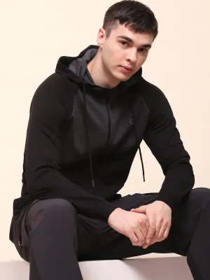 Camla Barcelona Cotton Color Blocked Black Zipper Sweatshirt