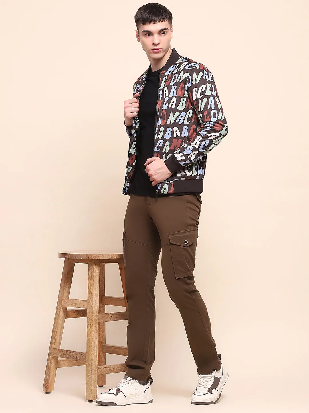 Camla Barcelona Typography Printed Multicolor Varsity Jacket