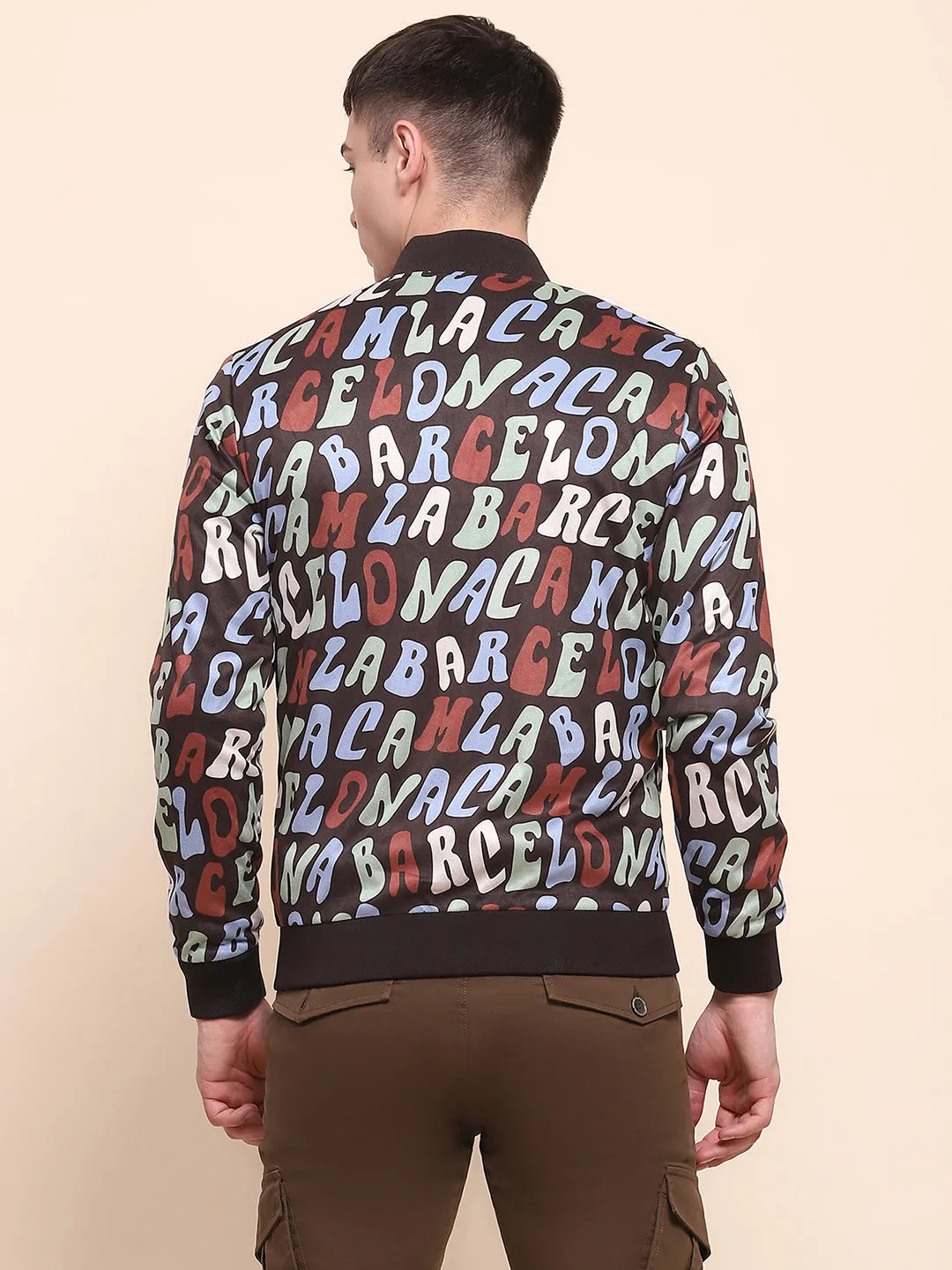 Camla Barcelona Typography Printed Multicolor Varsity Jacket