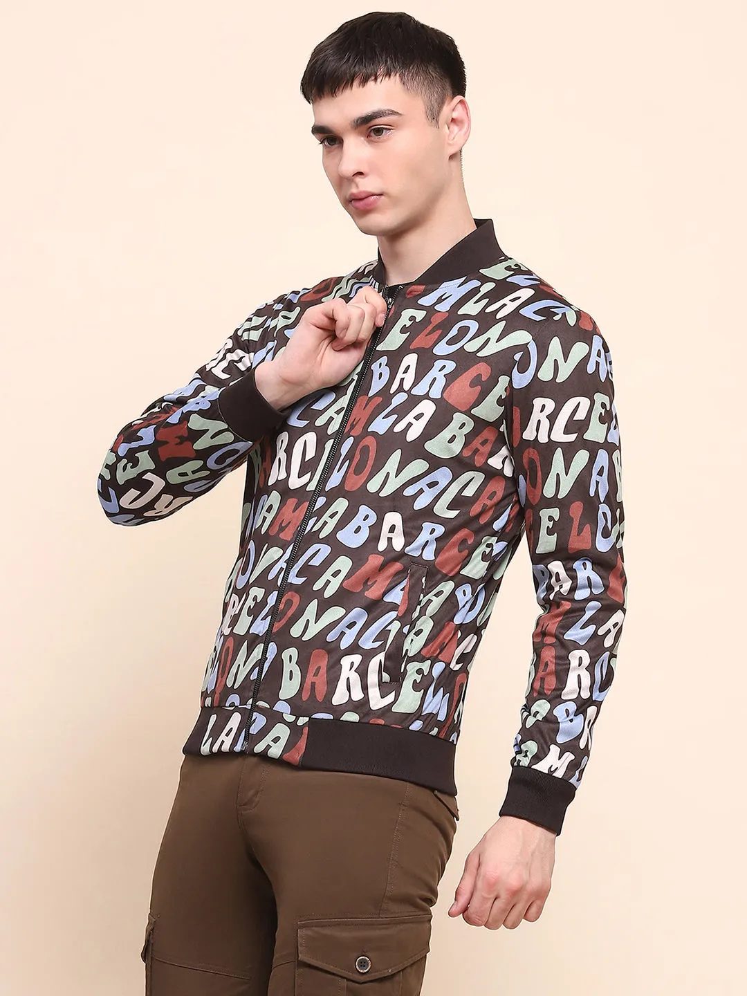 Camla Barcelona Typography Printed Multicolor Varsity Jacket
