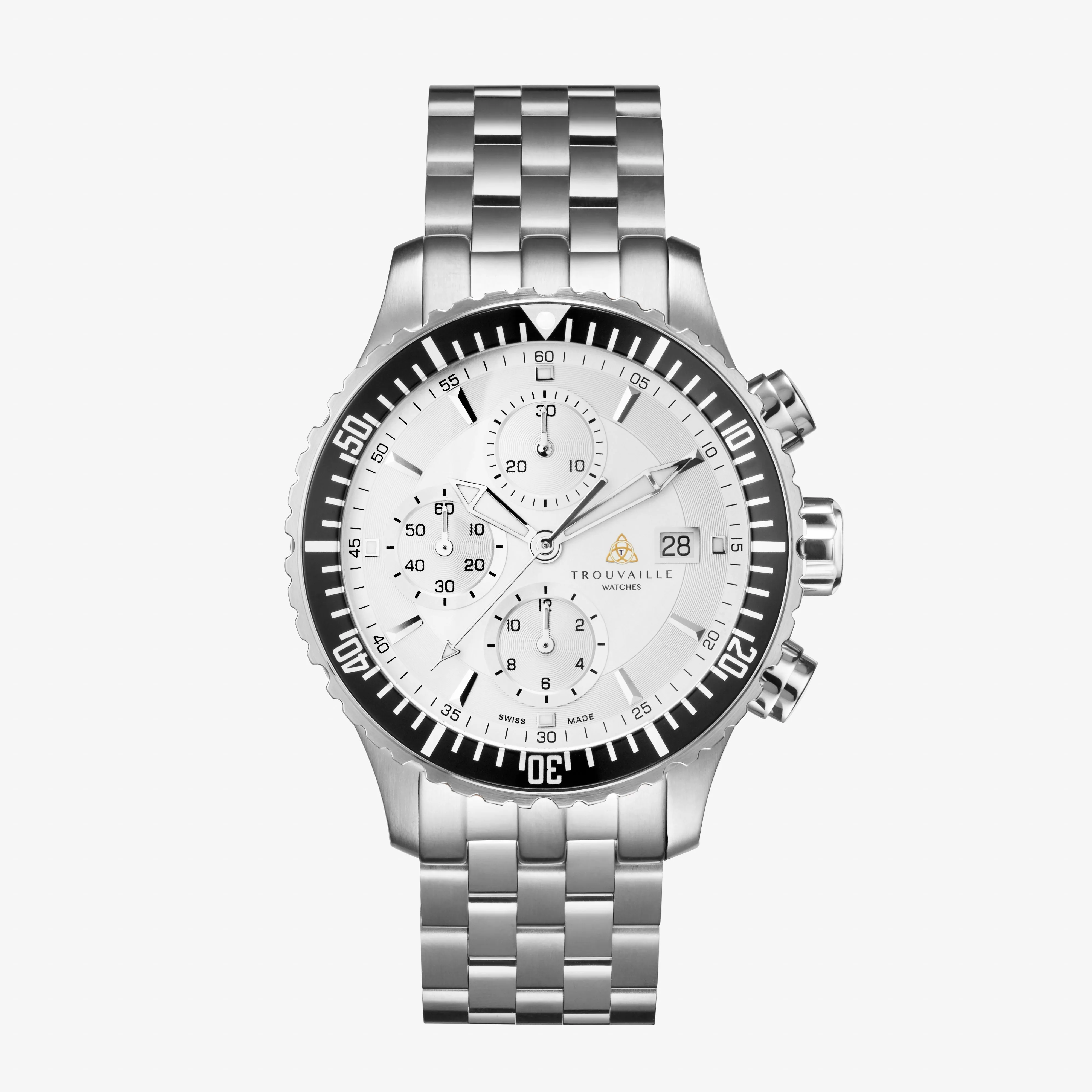Captain - White Chronograph Watch with Stainless Steel Bracelet