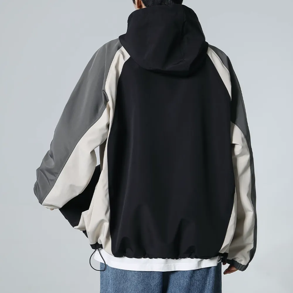 Casual Contrast Color Patchwork Hooded Jacket