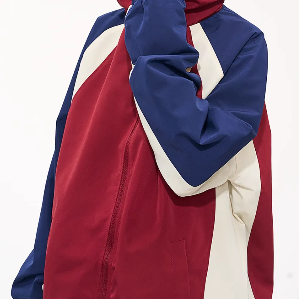 Casual Contrast Color Patchwork Hooded Jacket