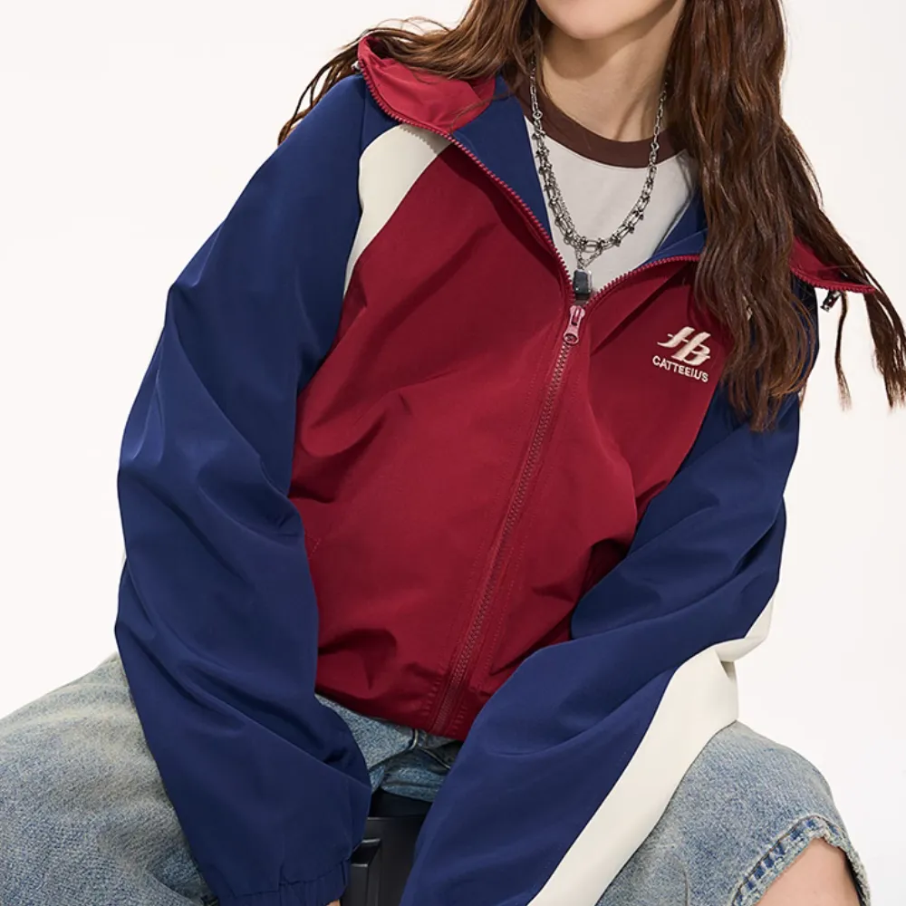 Casual Contrast Color Patchwork Hooded Jacket