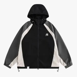 Casual Contrast Color Patchwork Hooded Jacket