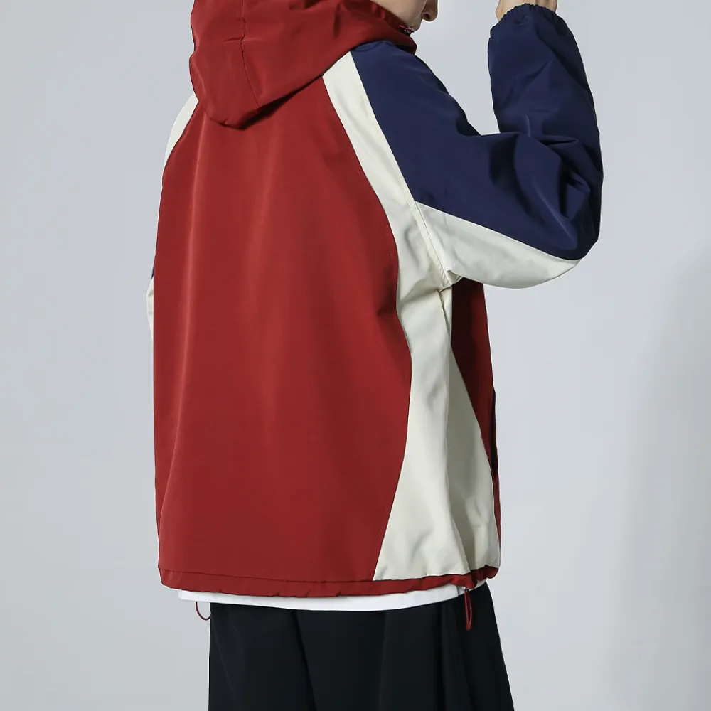 Casual Contrast Color Patchwork Hooded Jacket