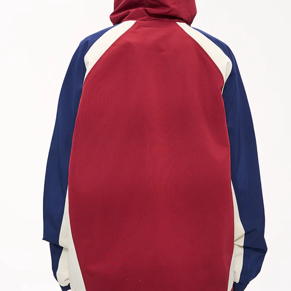 Casual Contrast Color Patchwork Hooded Jacket