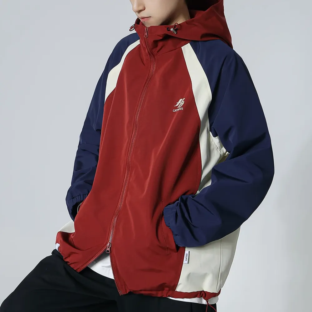 Casual Contrast Color Patchwork Hooded Jacket