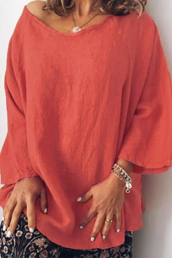 Casual Stylish Solid Color Cotton Blouse