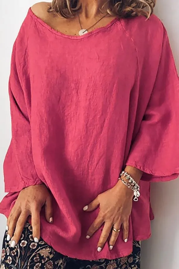 Casual Stylish Solid Color Cotton Blouse