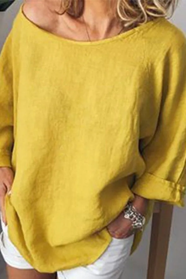 Casual Stylish Solid Color Cotton Blouse