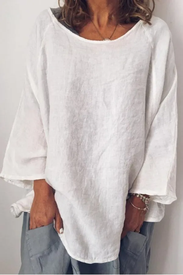 Casual Stylish Solid Color Cotton Blouse