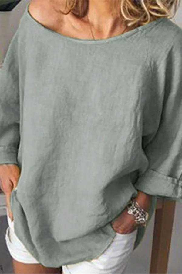 Casual Stylish Solid Color Cotton Blouse