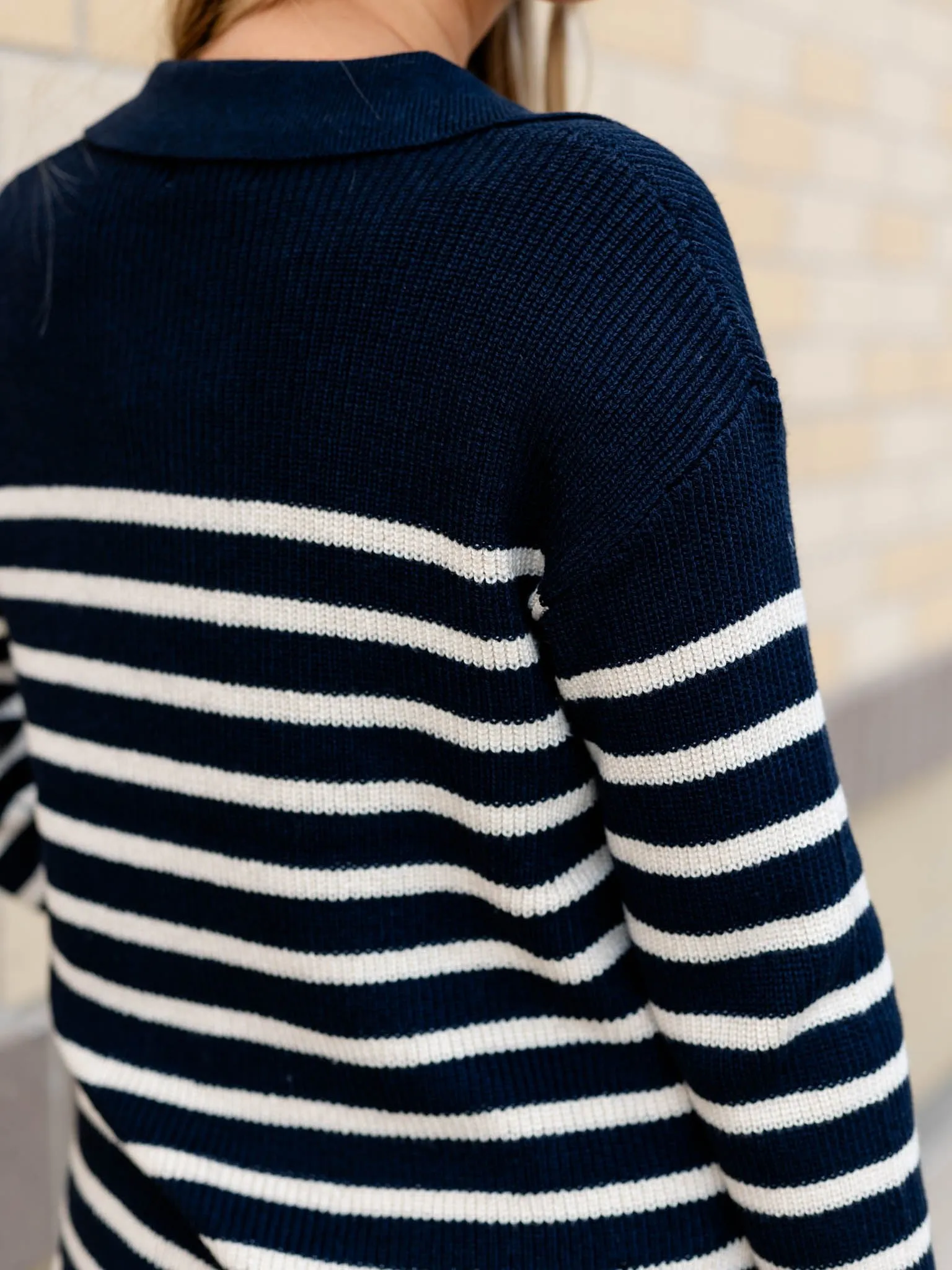 Chunky Ribbed Stripe V-Neck Sweater