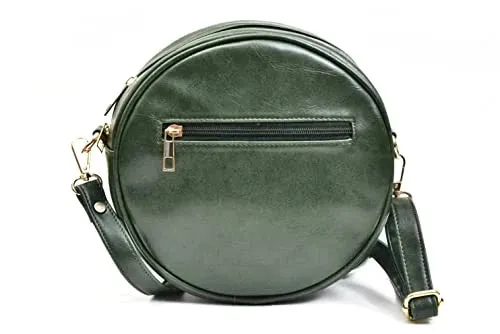 Classy Leather Customized Chained Sling Bag Round   Men's Wallet - Green Tan