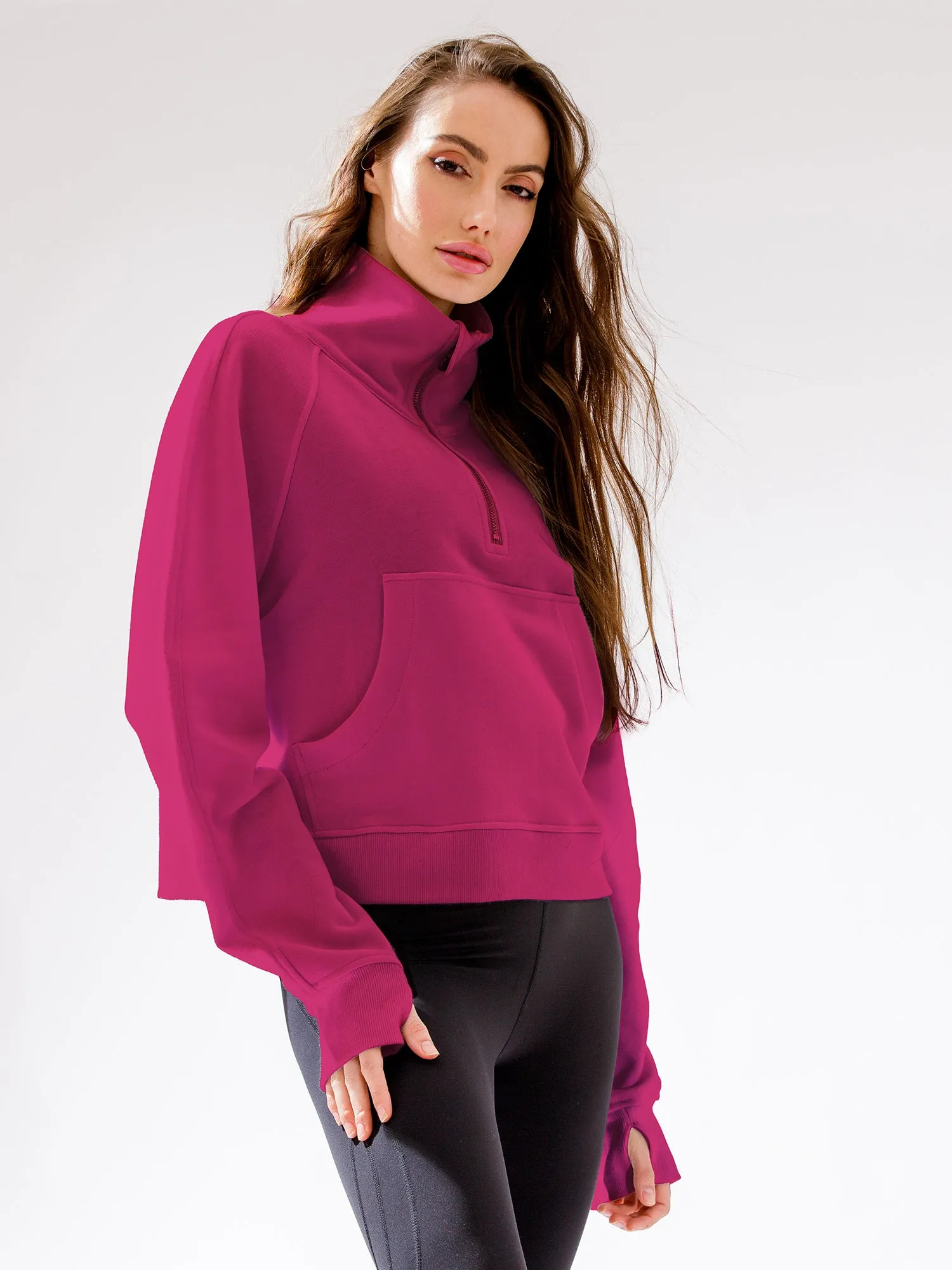 COLLARED HALF ZIP RELAXED SWEATSHIRT, WILDBERRY
